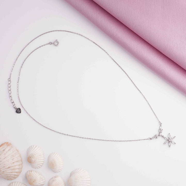 Blooming Flower Rhodium Pendant Chain