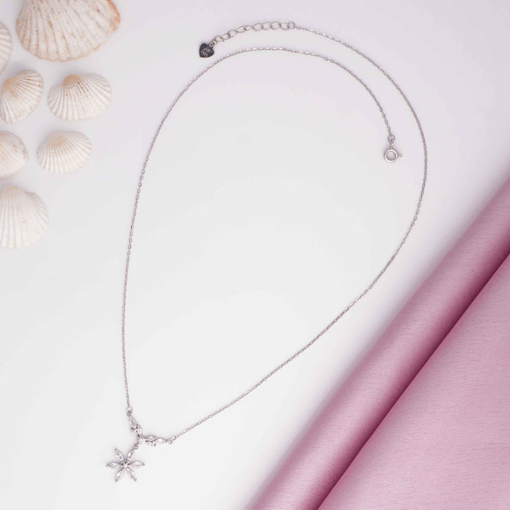 Blooming Flower Rhodium Pendant Chain
