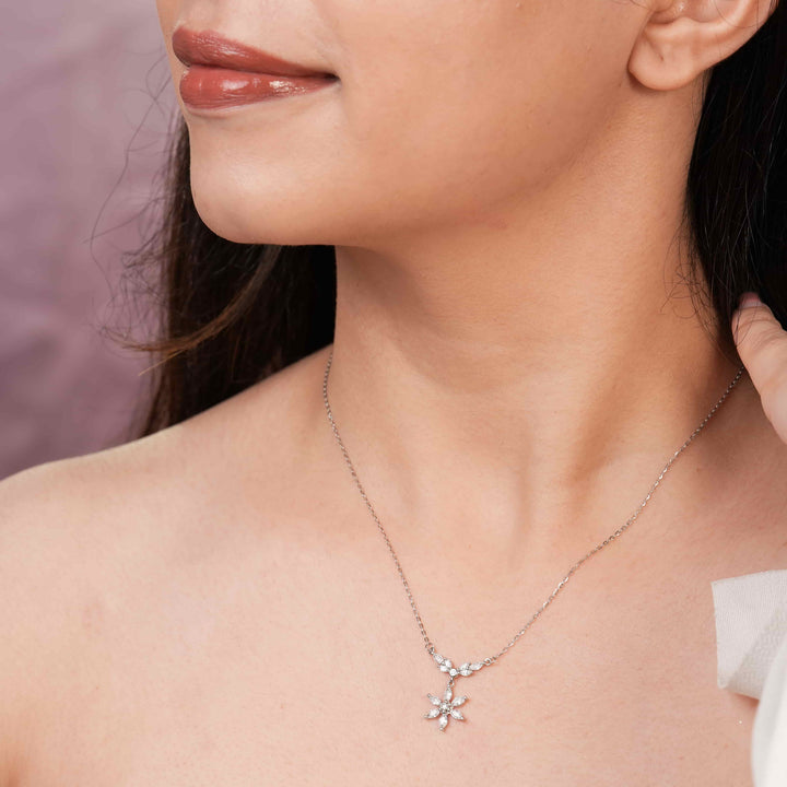 Blooming Flower Rhodium Pendant Chain