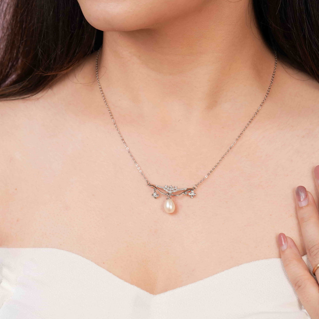 Princess Pearl Rhodium Pendant Chain