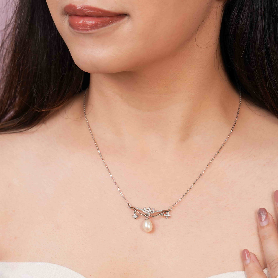 Princess Pearl Rhodium Pendant Chain