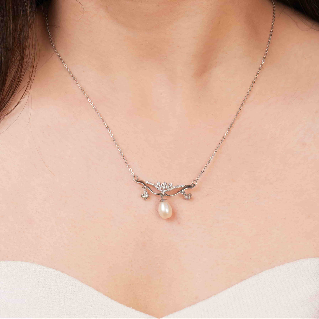 Princess Pearl Rhodium Pendant Chain