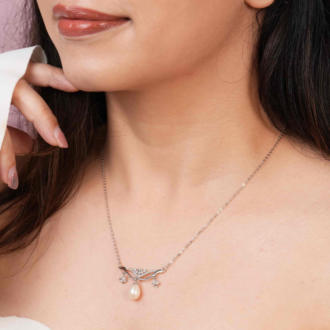 Princess Pearl Rhodium Pendant Chain