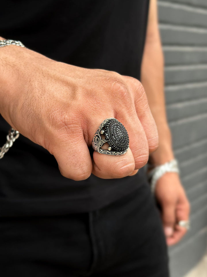 Black stone studded ring