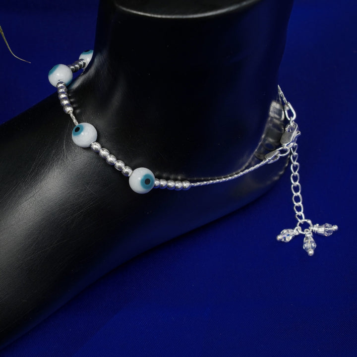White evil eye anklet