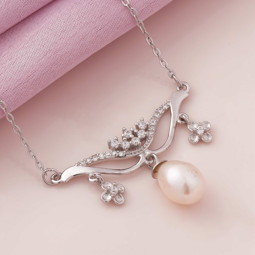 Princess Pearl Rhodium Pendant Chain